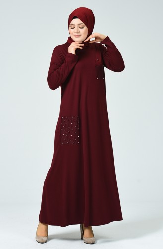 METEX Large Size Pearl Dress 1138-03 Claret Red 1138-03