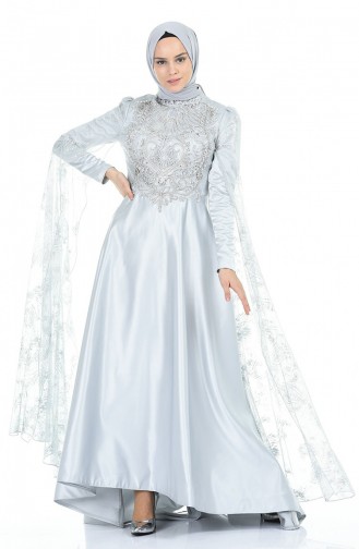 Gray Hijab Evening Dress 5035-02