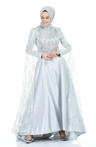 Gray Hijab Evening Dress 5035-02