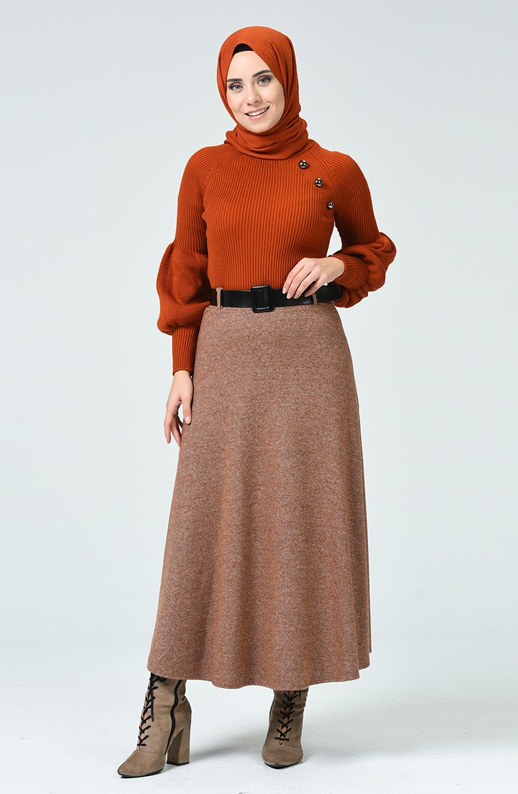 Sefamerve, Kemerli Kışlık Etek 5300-02 Soğan Kabuğu