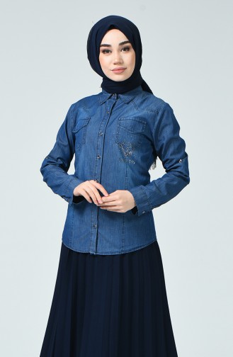 Stein bedrucktes Jeans Hemd 2276-01 Dunkelblau 2276-01
