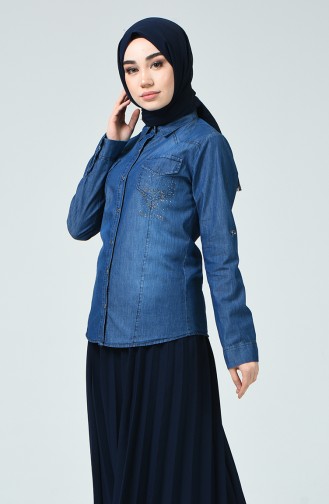 Stein bedrucktes Jeans Hemd 2276-01 Dunkelblau 2276-01