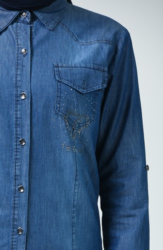 Stein bedrucktes Jeans Hemd 2276-01 Dunkelblau 2276-01