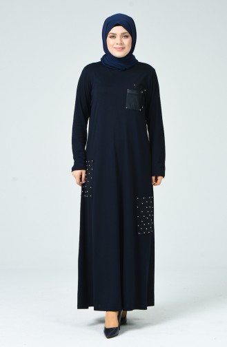 METEX Large Size Pearl Dress 1138-02 Navy Blue 1138-02