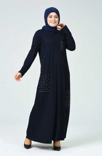 METEX Large Size Pearl Dress 1138-02 Navy Blue 1138-02