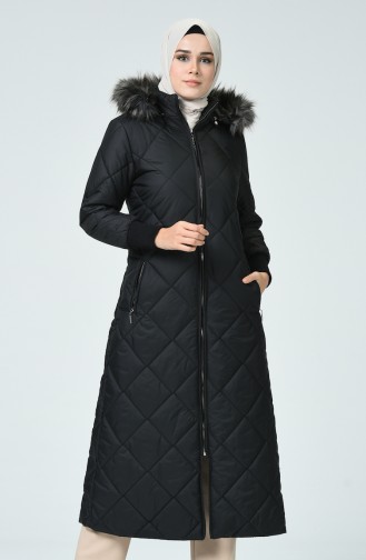 Manteau Matelassé à Fourrure 0393-01 Noir 0393-01