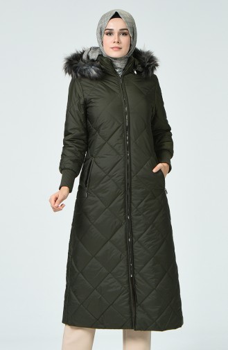 Kürklü Kapitone Mont 0393-02 Haki