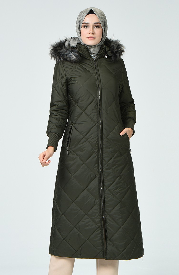 Kürklü Kapitone Mont 0393-02 Haki