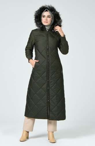 Fur Quilted Coat Khaki 0393-02