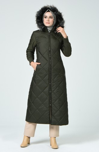 Kürklü Kapitone Mont 0393-02 Haki