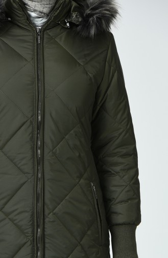 Fur Quilted Coat Khaki 0393-02