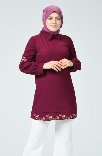Large Size Embroidered Tunic 1649-05 Plum 1649-05