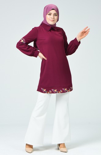Large Size Embroidered Tunic 1649-05 Plum 1649-05