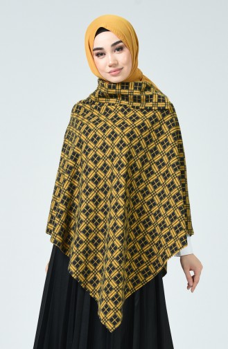 Gemustertes Poncho mit Umlegekragen 0501B-01 Gelb Schwarz 0501B-01