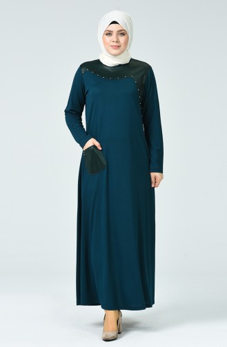 METEX Large Size Pearl Detail Dress 1139-04 Petrol 1139-04