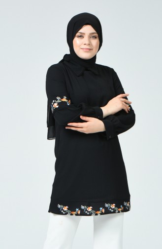 Large Size Embroidered Tunic 1649-01 Black 1649-01