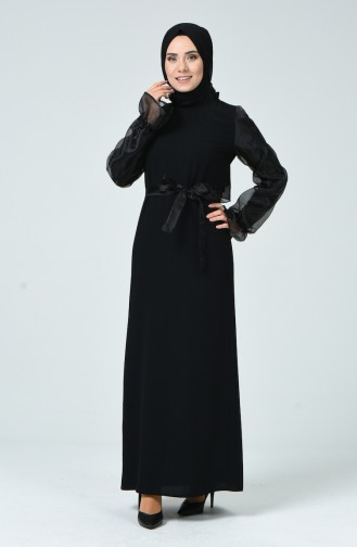 Schwarz Hijab Kleider 3748-01