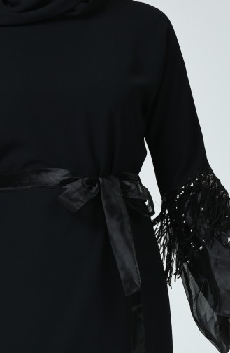 Payet Püsküllü Elbise 3750-01 Siyah