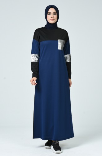 Navy Blue Hijab Dress 4056-03