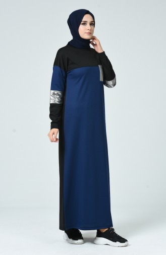 Dunkelblau Hijab Kleider 4056-03