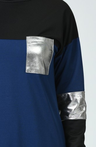 Dunkelblau Hijab Kleider 4056-03