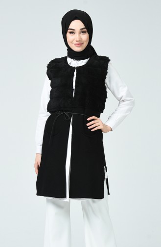 Kürklü Cepli Yelek 7000-01 Siyah