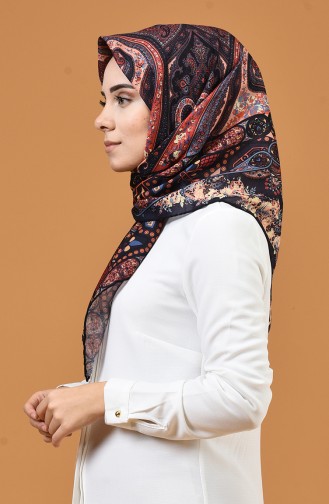 Karaca Gemustertes Soft Kopftuch 90658-05 Dunkelblau 90658-05