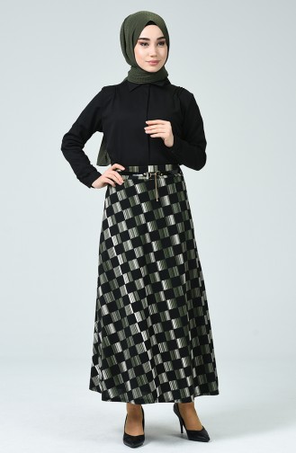 Belted Checked Skirt Green 1018-01