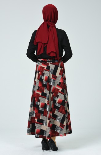 تنورة منقوشة أحمر كلاريت 1019-03