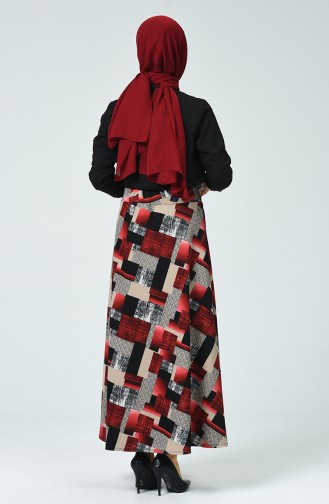 تنورة منقوشة أحمر كلاريت 1028-03