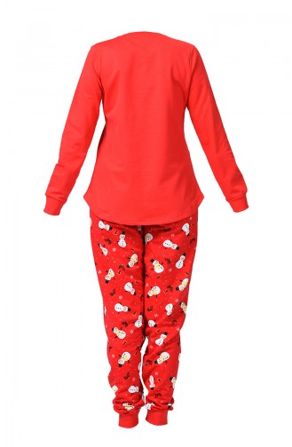 Bayan Uzun Kollu Pijama Takımı 903149-B Kırmızı