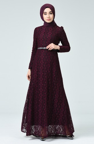 Plum Hijab Evening Dress 3190-05