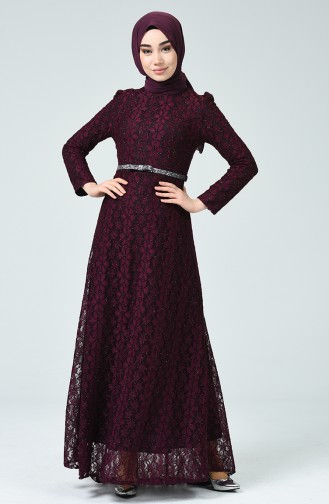 Plum Hijab Evening Dress 3190-05