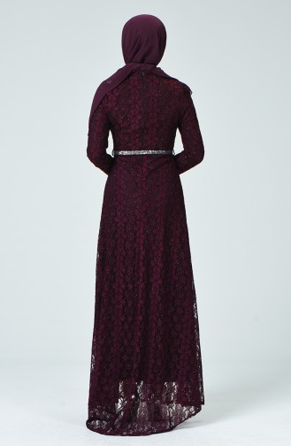 Plum Hijab Evening Dress 3190-05