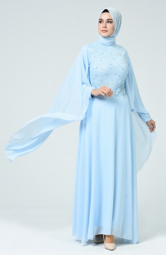 Ice Blue Hijab Evening Dress 5220-01