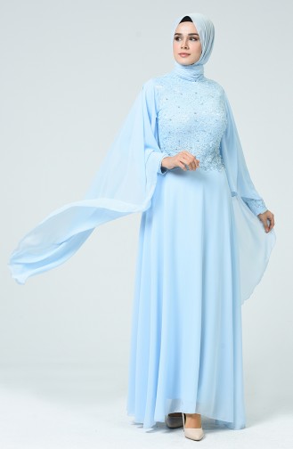 Robe de Soirée a Dentelle 5220-01 Bleu Glacé 5220-01