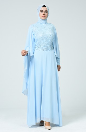 Ice Blue Hijab Evening Dress 5220-01