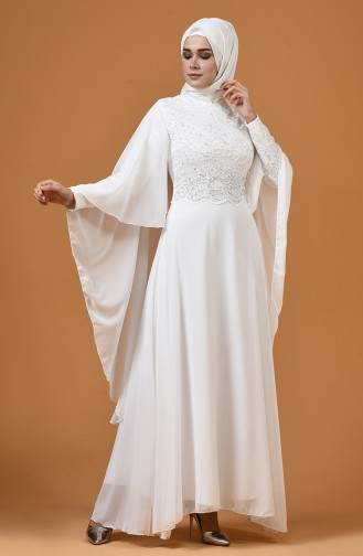 Ecru Hijab Evening Dress 5220-02