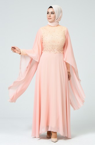 Salmon Hijab Evening Dress 5220-05