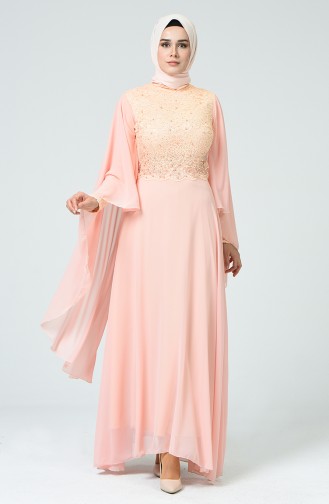 Salmon Hijab Evening Dress 5220-05