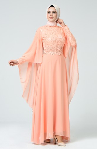 Dantelli Abiye Elbise 5220-06 Koyu Somon