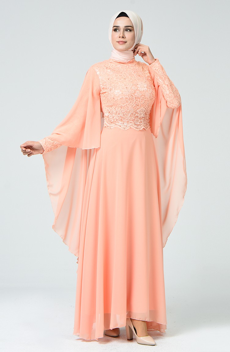 Dantelli Abiye Elbise 5220-06 Koyu Somon