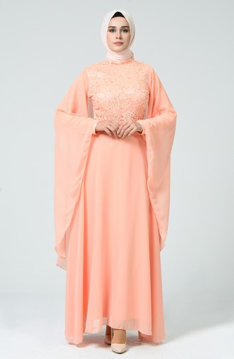 Dantelli Abiye Elbise 5220-06 Koyu Somon