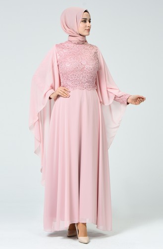 Powder Hijab Evening Dress 5220-07