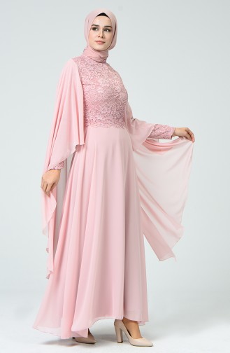 Powder Hijab Evening Dress 5220-07