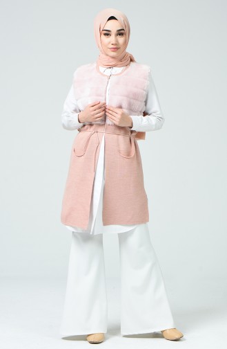 Gilet Sans Manche en Velours 7000-04 Rose Pâle 7000-04