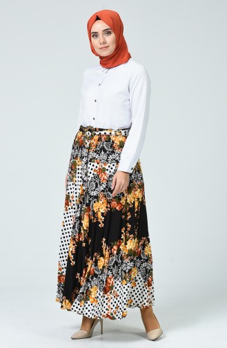 Patterned Flare Skirt Brown 1003-01