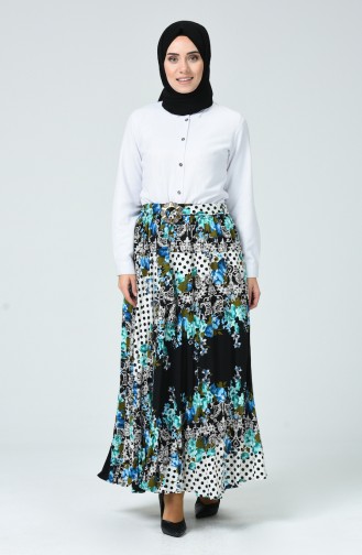 Patterned Flare Skirt Black 1003-03