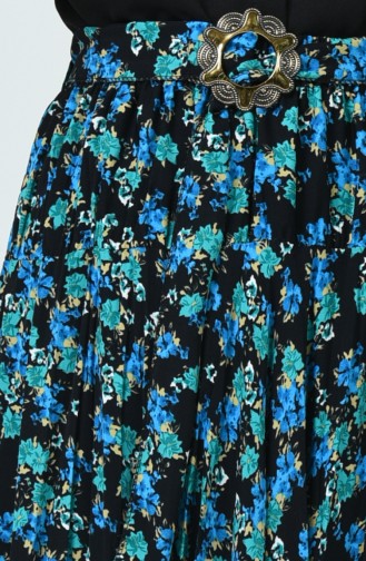 Patterned Skirt Black Turquoise 1005-01