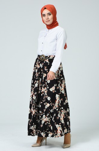 Flower Patterned Skirt Brown 1008-01